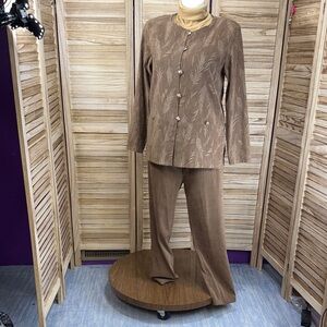 r&k originals Brown Leaf Long Sleeve Jacket Dress Pants Top Suede Feel XL